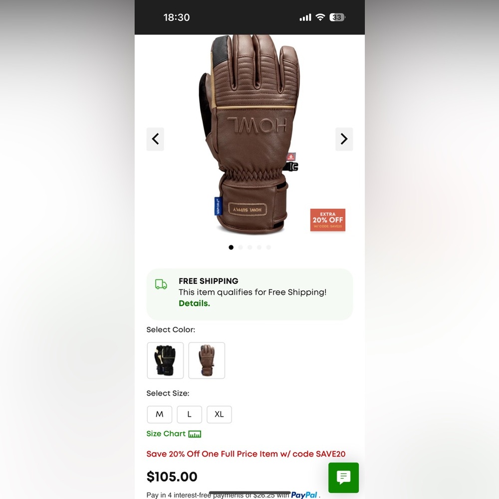 HOWL Brown Men's snow Gloves